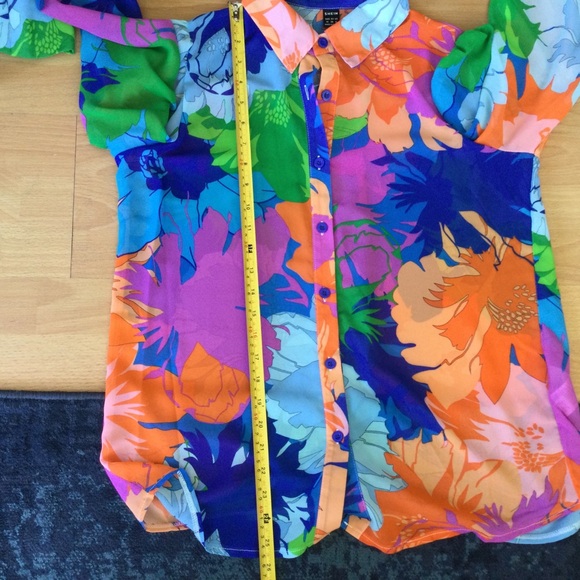 Shein Colorful Artsy Oversize Button Up Blouse Boho Chiffon Sheer Disco - Picture 7 of 13